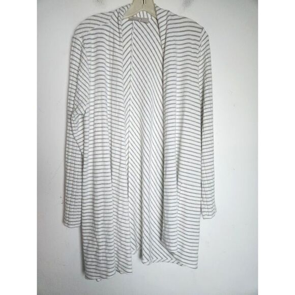 Zenergy by Chico's Jersey Knit White & Grey Striped Open Caridgan 2 or Large - Picture 1 of 8